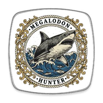 Megalodon Hunter Écusson Vintage Océan - Magnet carré - blanc - Devant