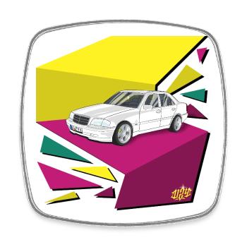 Retro Auto Neonflächen 80‘s - Viereckiger Kühlschrankmagnet - Weiß - Vorne