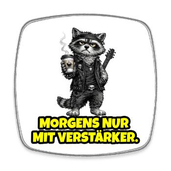 Morgens nur mit Verstärker – Waschbär - Viereckiger Kühlschrankmagnet - Weiß - Vorne