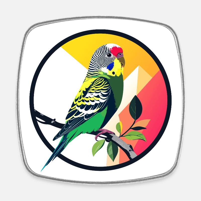 Magnificent Parrot Parakeet Color Magic Budgie - Square fridge magnet - white
