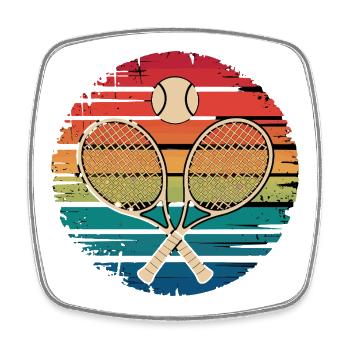 Retro tennis with crossed tennis rackets and - Square fridge magnet - white - Front