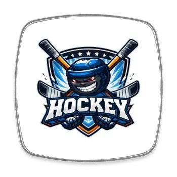 Hockey-Maskottchen mit Stöcken - Viereckiger Kühlschrankmagnet - Weiß - Vorne