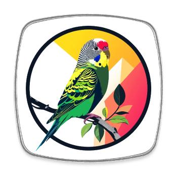 Bunter Wellensittich Papagei auf Ast Kunst Design - Viereckiger Kühlschrankmagnet - Weiß - Vorne