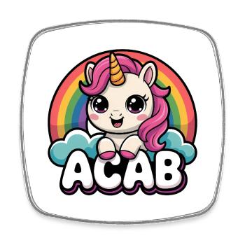 ACAB - Anti-Cops Unicorn Tee - Square fridge magnet - white - Front