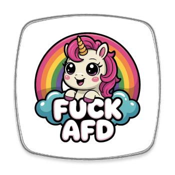 Fuck AFD - Antifa Einhorn Tee - Viereckiger Kühlschrankmagnet - Weiß - Vorne