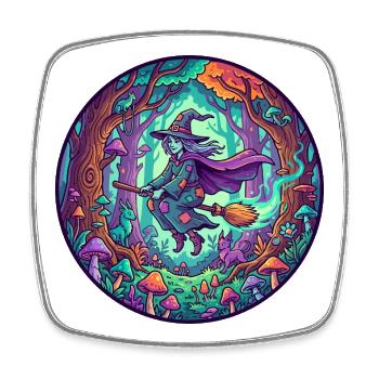 Witch on Flying Broom Fantasy Witchwood Motif - Square fridge magnet - white - Front