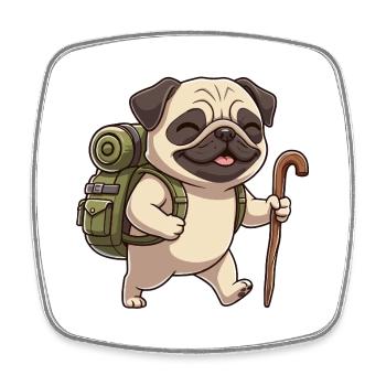 Niedliches Wandern Mops Hundetrekking Kunst - Viereckiger Kühlschrankmagnet - Weiß - Vorne