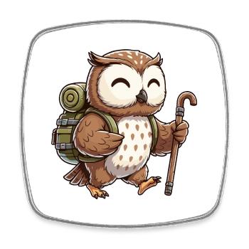 Cute Hiking Owl Bird Trekking Art - Square fridge magnet - white - Front