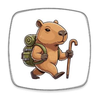Cute Hiking Capybara Rodent Trekking Art - Square fridge magnet - white - Front