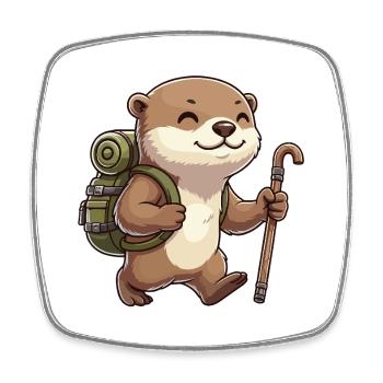 Niedliche Wander-Otter-Tier-Trekking-Kunst - Viereckiger Kühlschrankmagnet - Weiß - Vorne
