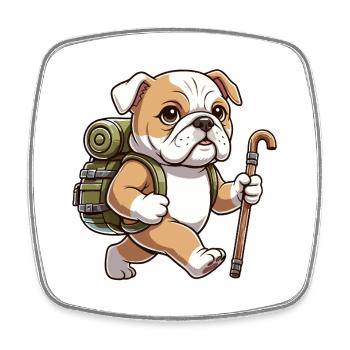 Niedliche Wander-Bulldog-Hunde-Trekkingkunst - Viereckiger Kühlschrankmagnet - Weiß - Vorne