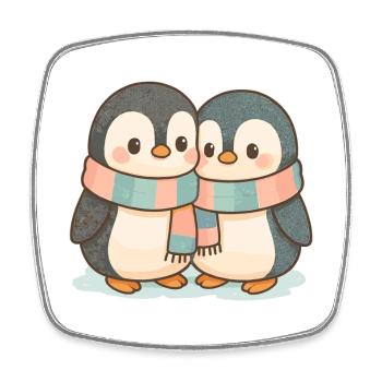 Kuschelnde Pinguine im Schnee: Süßes Pärchen-Motiv - Viereckiger Kühlschrankmagnet - Weiß - Vorne