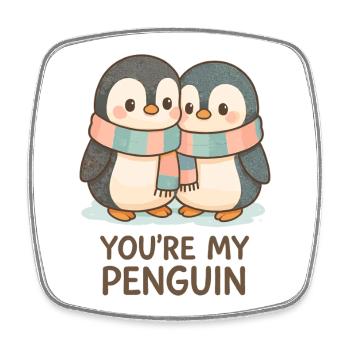 Des manchots amoureux dans la neige – Tu es mon pingouin - Magnet carré - blanc - Devant