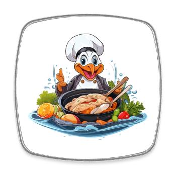 Duck chef cooking colorful stew - Square fridge magnet - white - Front
