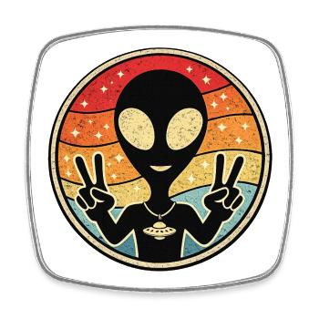 Außerirdischer Friedens Retro Sticker - Viereckiger Kühlschrankmagnet - Weiß - Vorne