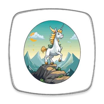 Licorne au sommet de la montagne - Magnet carré - blanc - Devant