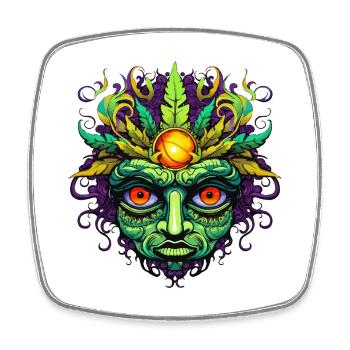 Masque psychédélique visage avec couronne de soleil - Magnet carré - blanc - Devant