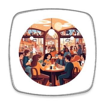 Conversations dans un café à la lumière du soir - Magnet carré - blanc - Devant