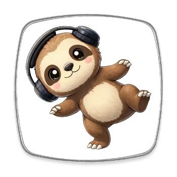 Cute sloth cartoon with headphones music dancing - Square fridge magnet - white - Front