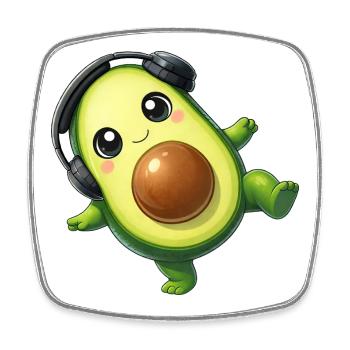 Cute Avocado Cartoon Headphones Dancing Music Techn - Square fridge magnet - white - Front