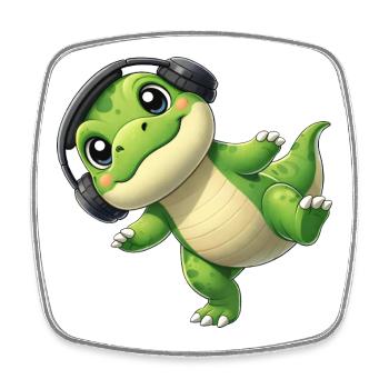 Cute T-Rex Dino with Headphones Dancing Music - Square fridge magnet - white - Front