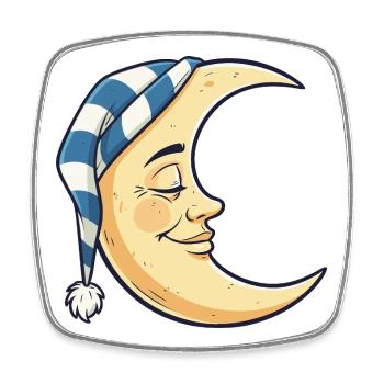 Mond mit Schlafmütze Cartoon - Viereckiger Kühlschrankmagnet - Weiß - Vorne
