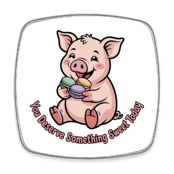 Sweet piggy with macaron - Square fridge magnet - white - Front