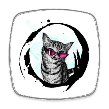 Cool Cat – Lunettes de soleil roses Combinaison Art rétro - Magnet carré - blanc - Devant