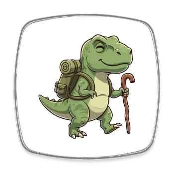 Niedliche Wanderung T-Rex Dinosaurier-Trekkingkunst - Viereckiger Kühlschrankmagnet - Weiß - Vorne
