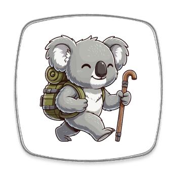Niedliches Wandern Koala-Bären-Trekking-Kunst - Viereckiger Kühlschrankmagnet - Weiß - Vorne
