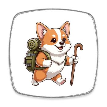 Niedliches Wandern Corgi Hundetrekking Kunst - Viereckiger Kühlschrankmagnet - Weiß - Vorne