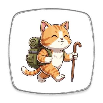 Niedliche Wanderkatze-Kätzchen-Trekkingkunst - Viereckiger Kühlschrankmagnet - Weiß - Vorne
