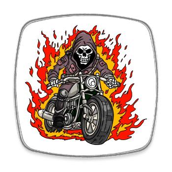 Skeleton Motorcycle Flames - Square fridge magnet - white - Front