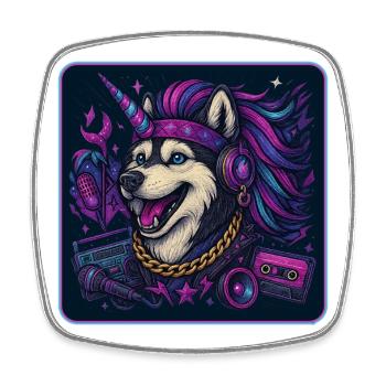 Husky Einhorn Party - Viereckiger Kühlschrankmagnet - Weiß - Vorne