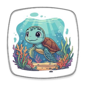 Unterwasser-Turtelkarikatur - Viereckiger Kühlschrankmagnet - Weiß - Vorne
