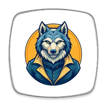 Arctic Wolf Kawaii Mascot Cartoon Clipart Logo - Square fridge magnet - white - Front
