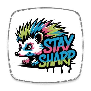 Stay Sharp Hedgehog Neon - Viereckiger Kühlschrankmagnet - Weiß - Vorne