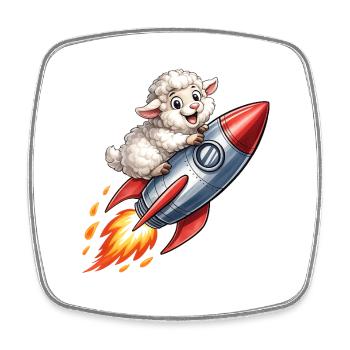Wool sheep on rocket flight - Square fridge magnet - white - Front