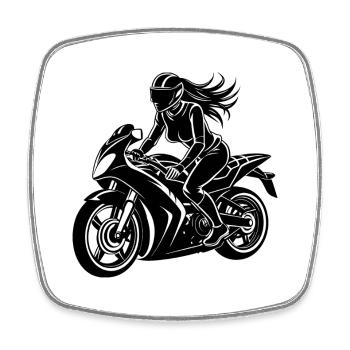 Biker-Sportmädchen - Viereckiger Kühlschrankmagnet - Weiß - Vorne