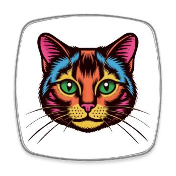 Chat coloré Pop Art Visage - Magnet carré - blanc - Devant
