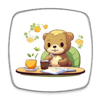 Cuddly bear on coffee - Square fridge magnet - white - Front