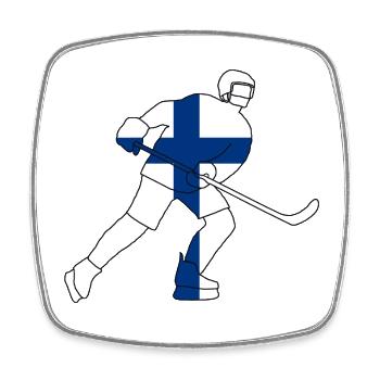 Joueur de hockey avec le drapeau de la Finlande - Magnet carré - blanc - Devant