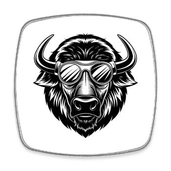 Tête de bison avec des lunettes de soleil - Magnet carré - blanc - Devant