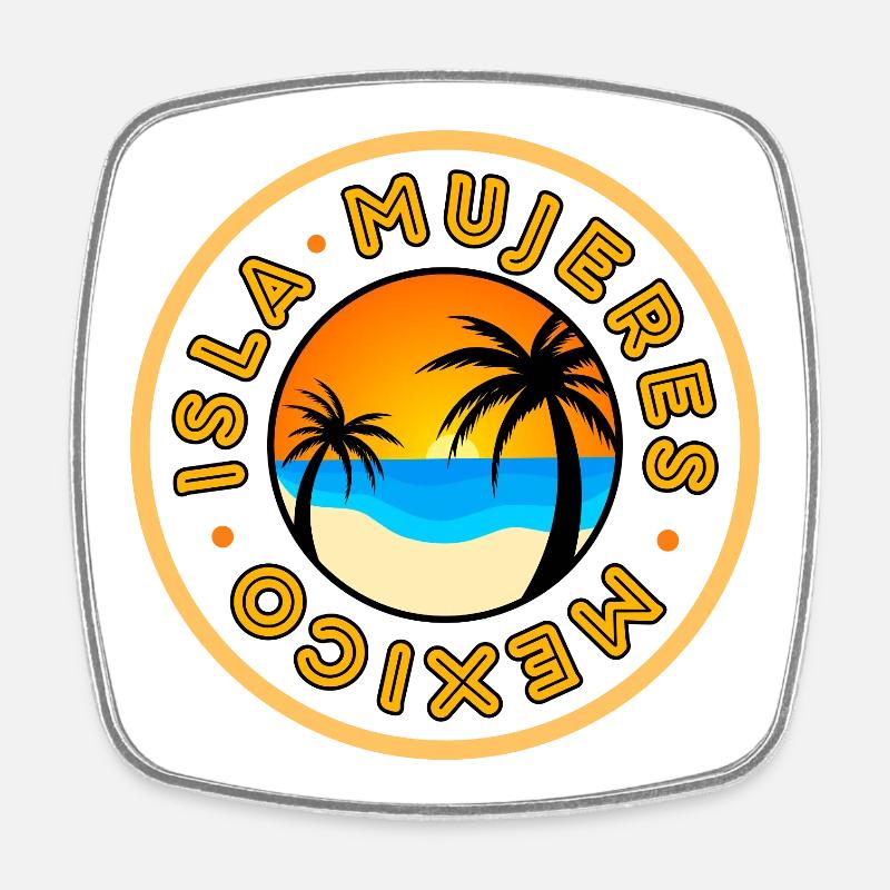 Isla Mujeres Sunset Palm Badge - Square fridge magnet - white