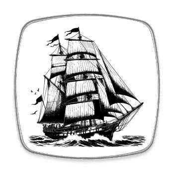 Large sailing ship Tall ship in stormy speed - Square fridge magnet - white - Front