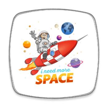 Ich brauche mehr Platz. Astronaut auf Raketenillustration - Viereckiger Kühlschrankmagnet - Weiß - Vorne
