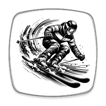 Winter Bergabenteuer Skifahrer in voller Fahrt - Viereckiger Kühlschrankmagnet - Weiß - Vorne