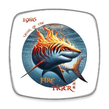 Fire Tiger 1986 – The Burning Tiger Shark - Square fridge magnet - white - Front