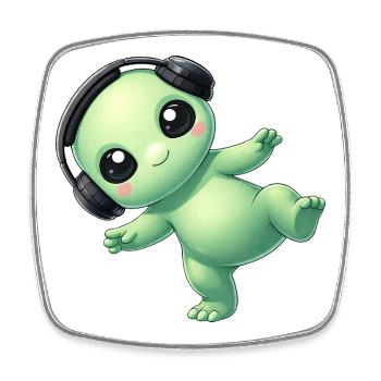 Alien Alien with Headphones Techno Dancing - Square fridge magnet - white - Front