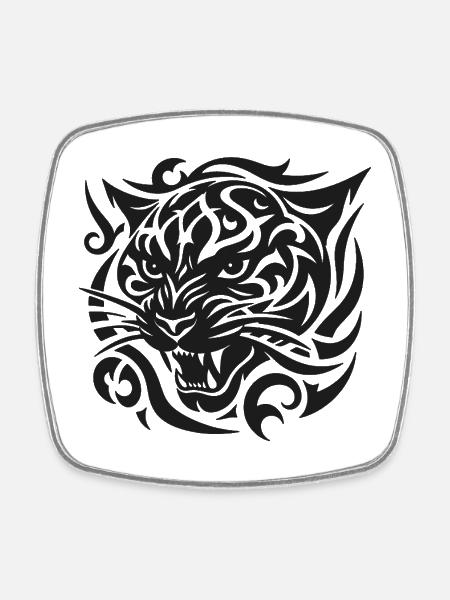 Tiger Tribal Pattern - Square fridge magnet - white